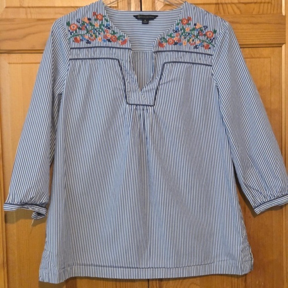 Brooks Brothers Embroidered Striped Tunic Top Women's Size M